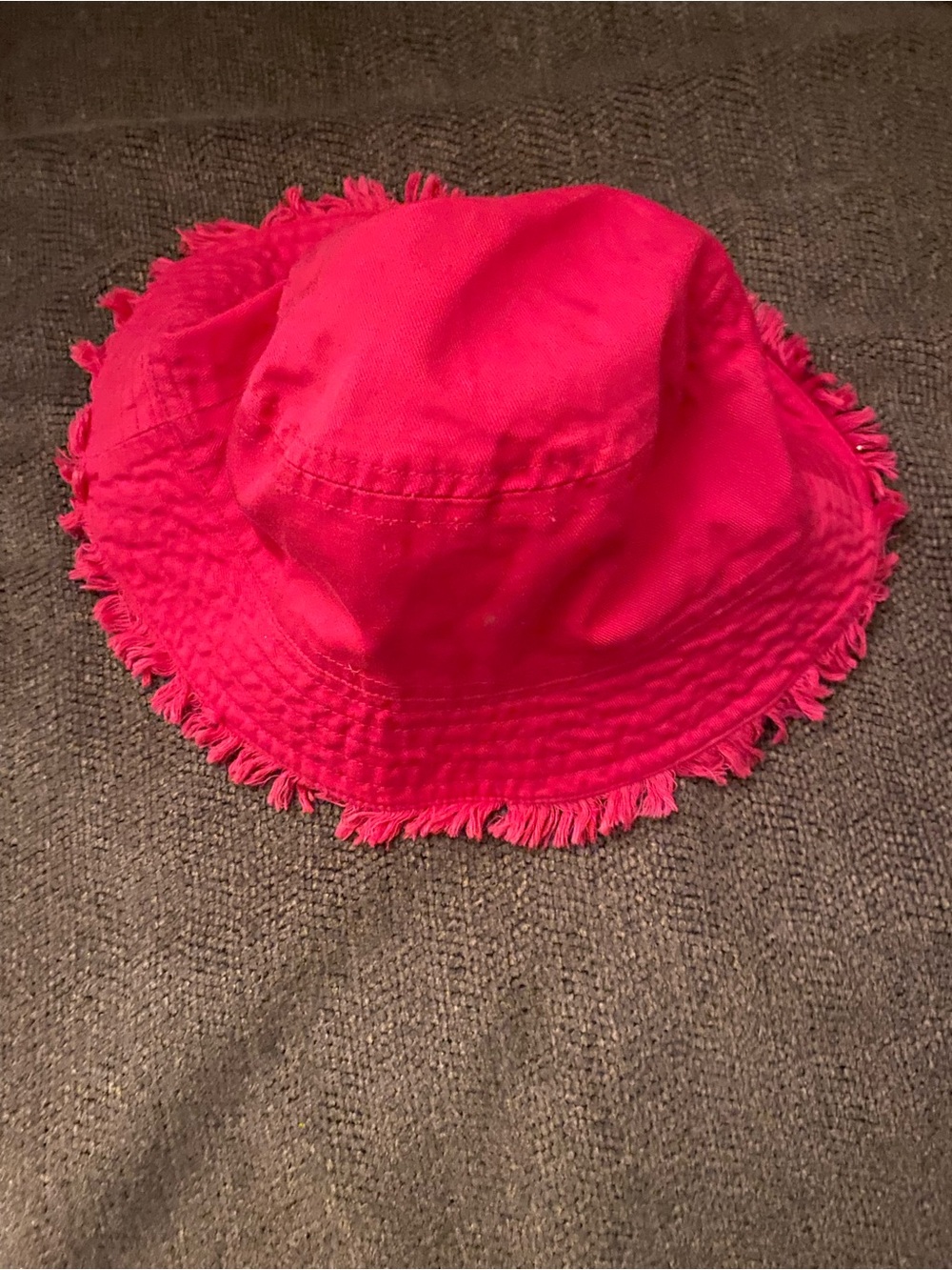 Children Bright Pink Frayed Brim Bucket Hat
